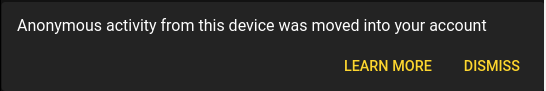 A screenshot of the banner shown to a user when anonymous data is added to their account