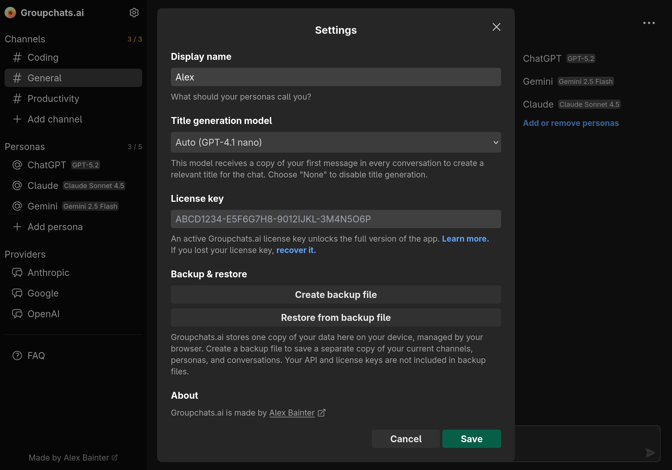 Screenshot of the settings dialog